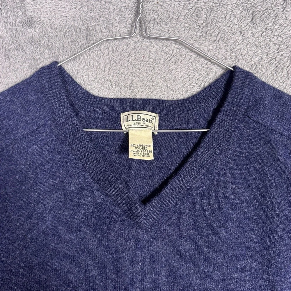 LL Bean Sweater Mens XXL 2XL 100% Lambs Wool Knit V-Neck Pullover Jumper